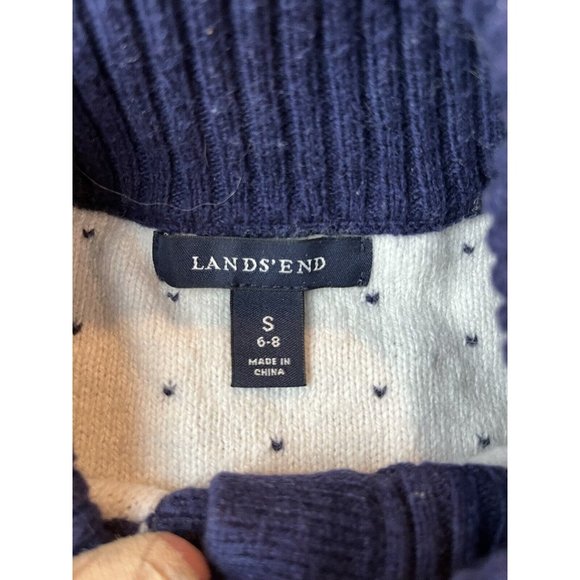 Lands End Cardigan Sweater Fair Isle Heavyweight Blue Button Up Cotton Winter S - Picture 10 of 13